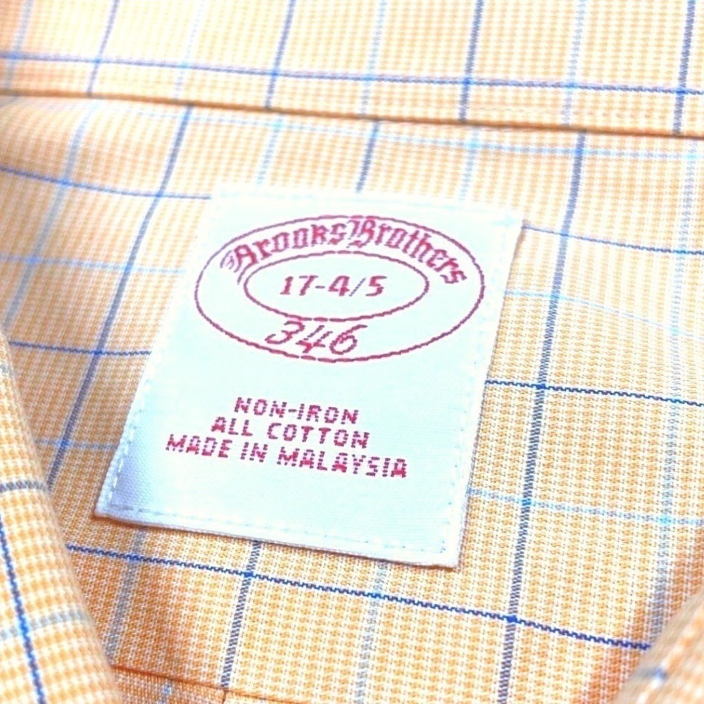 LOT OF 2 Brooks Brothers Dress Shirts 17 4/5 (XL) 1 Blue 1 Orange Plaid Non Iron - Picture 4 of 15